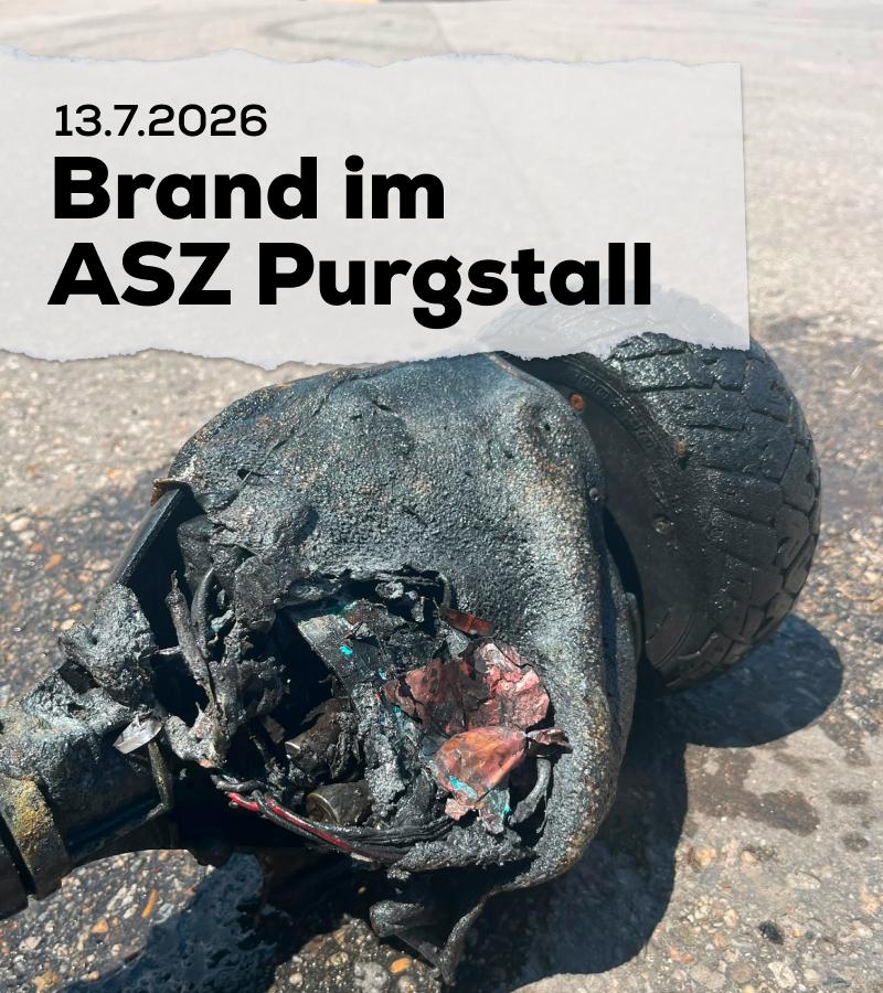 Foto eines falsch entsorgten Hoverboards, das im Juli 2026 einen Brand im ASZ Purgstall zu brennen begonnen hat.