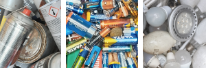 verschiedene Problemstoffe: Spraydosen, Batterien, Akkus und Leuchtmittel