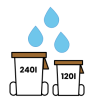 Illustration von zwei Biotonnen mit blauen Wassertropfen